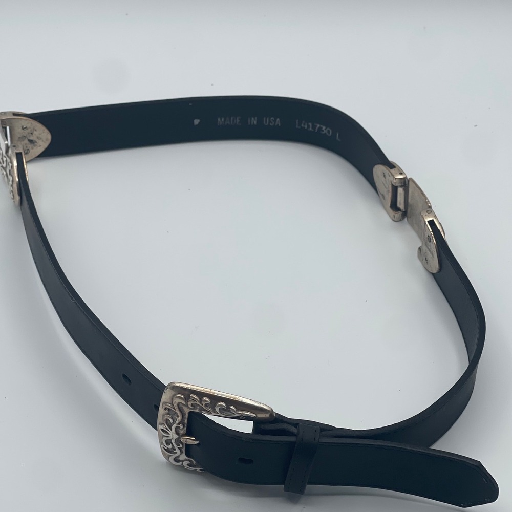 Vintage Western Leather Belt Women's L Black Silver Filigree Concho USA Rodeo - Picture 4 of 9